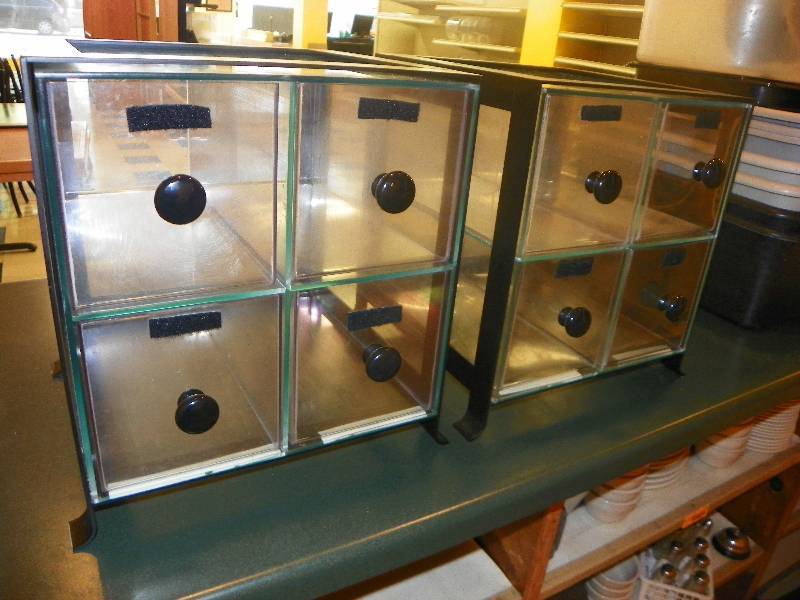 lot 76 image: TWO COUNTER TOP DISPLAY UNITS WITH DRAWERS