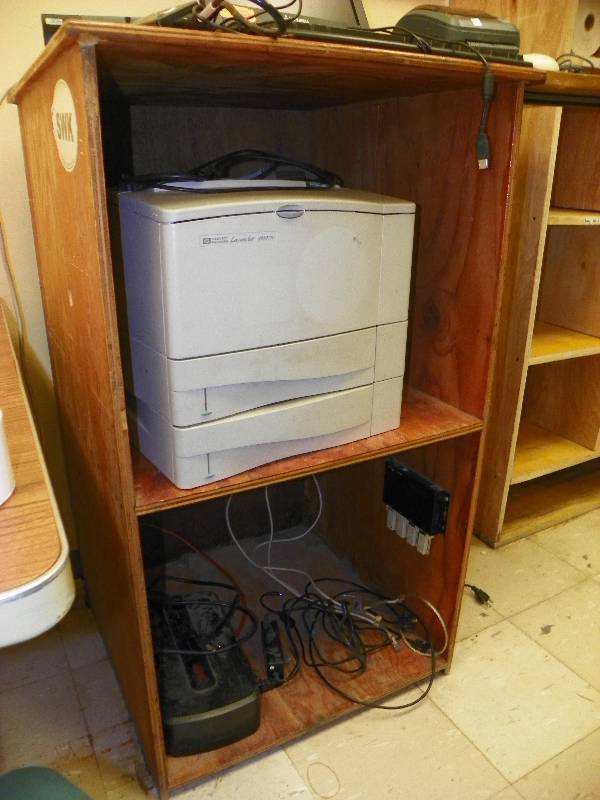 lot 90 image: WOODEN CABINET WITH PRINTER