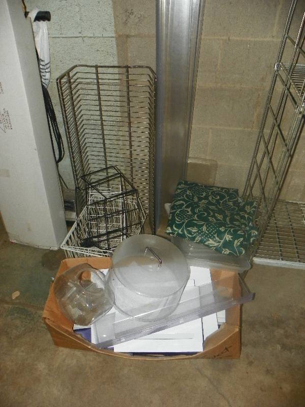 lot 130 image: MISC RACKS AND KITCHEN ITEMS