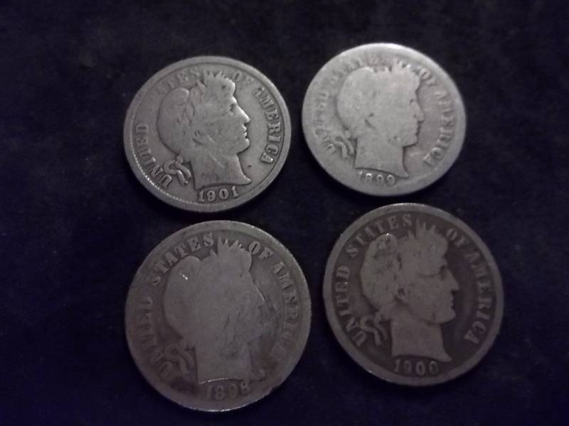1898, 1899, 1900, 1901, Barber Dimes