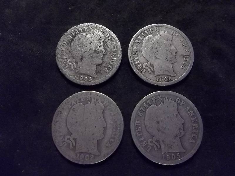 1902, 1903, 1905 O, 1906 Barber Dimes