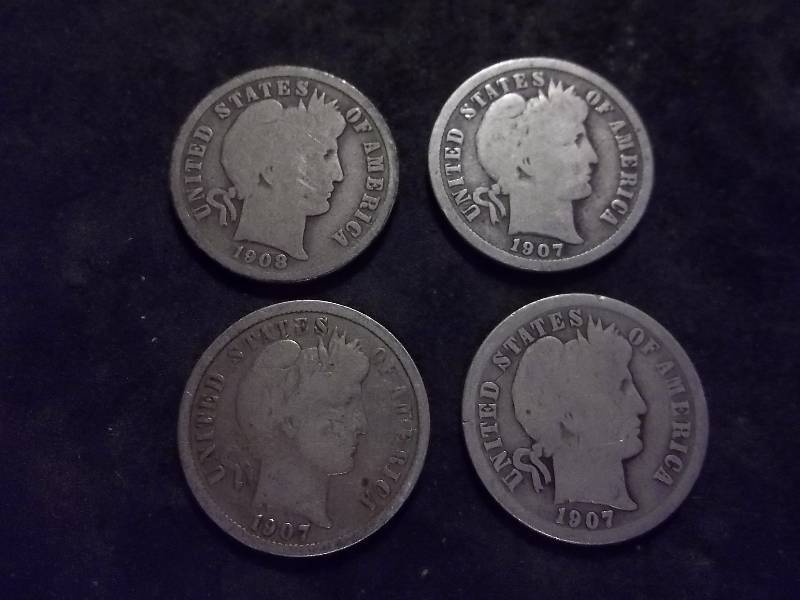 1907, 1907 D, 1907 O, 1908 Barber Dimes