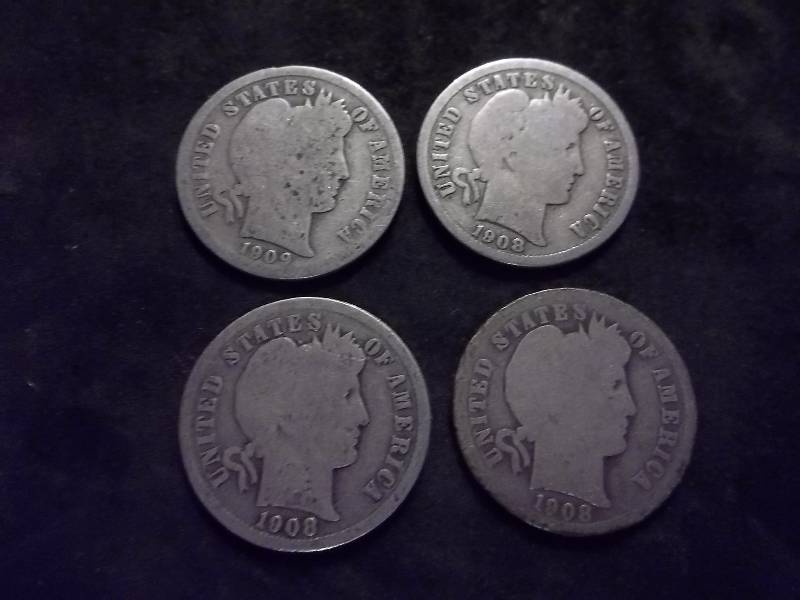 1908, 1908 D, 1908 S, 1909 Barber Dimes