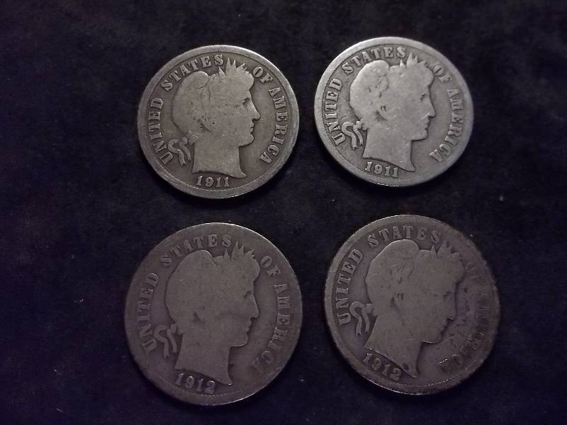 1911, 1911 S, 1912, 1912 D Barber Dimes