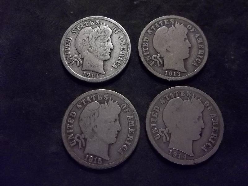 1913, 1914, 1914 D, 1915 Barber Dimes