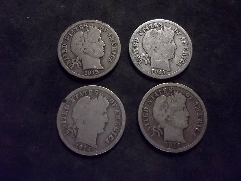 1913, 1914, 1915, 1916 Barber Dimes