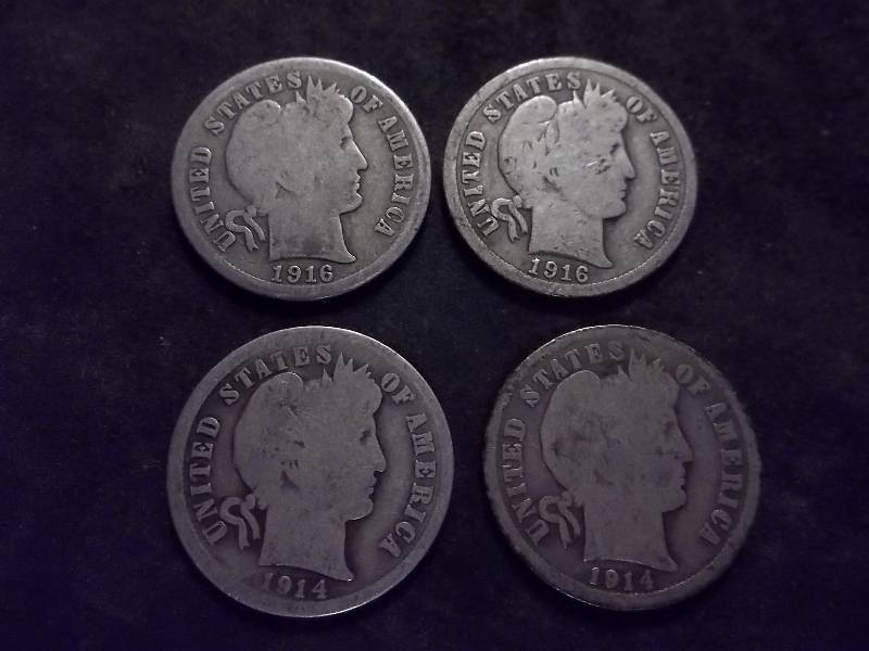 1914, 1914 D, 1916, 1916 S Barber Dimes