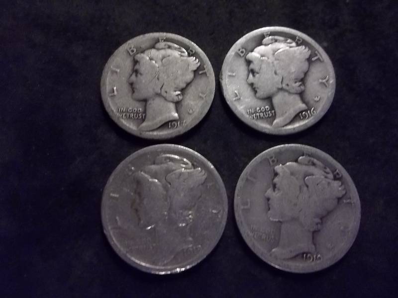 1916, 1917, 1918, 1919 Mercury Dimes