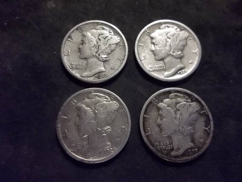 1924, 1926, 1927, 1929 Mercury Dimes
