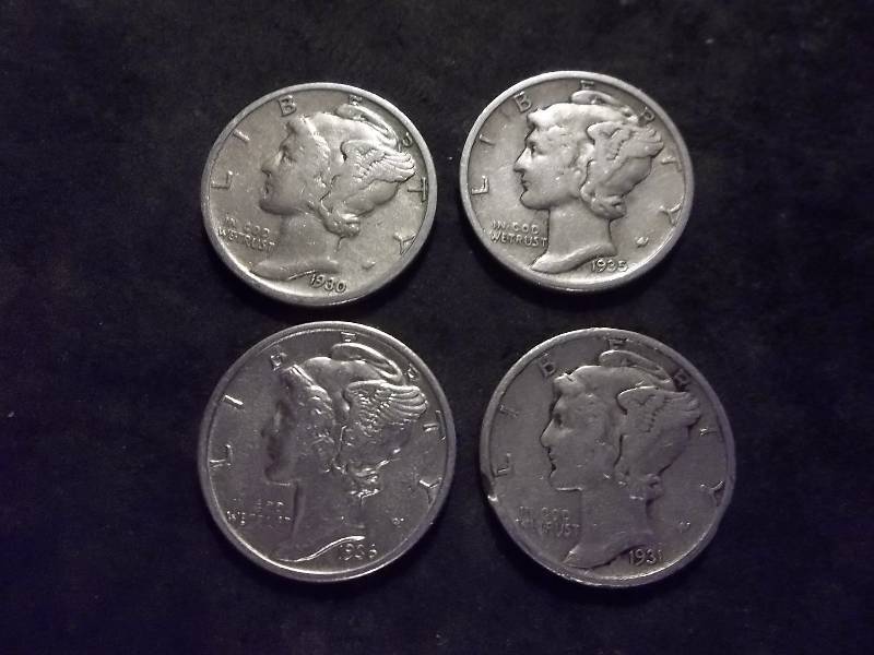 1930 S, 1931, 1935, 1936  Mercury Dimes