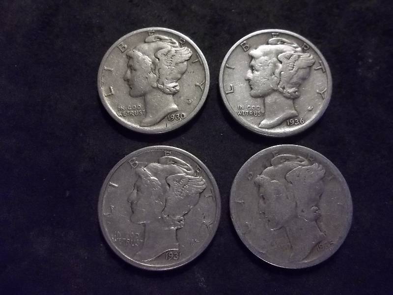 1930 S, 1931, 1935 D, 1936  Mercury Dimes