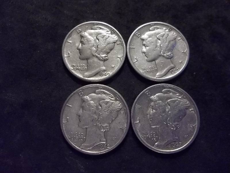1937 S, 1939, 1940, 1924 Mercury Dimes All High Grade