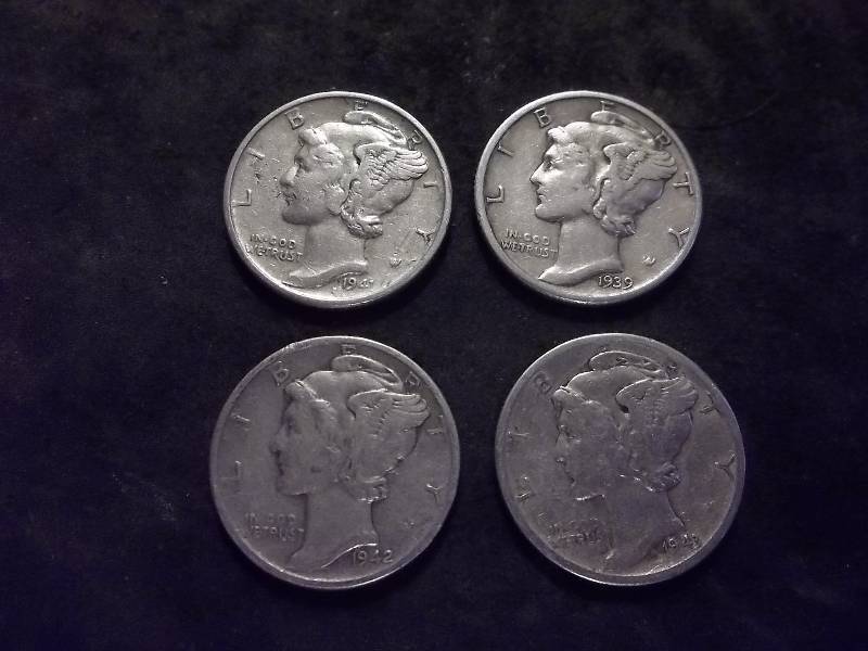 1939, 1941, 1942, 1943 D Mercury Dimes High Grades