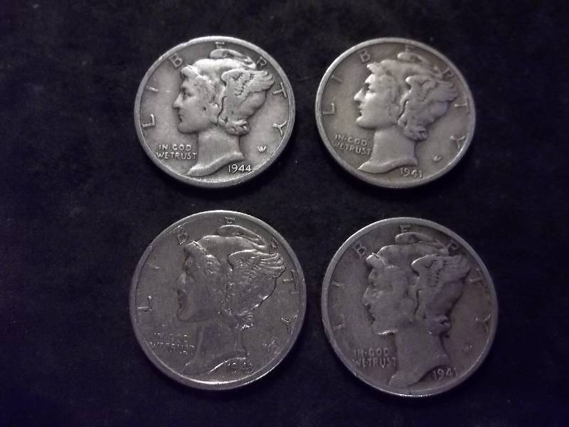 1941 D, 1941 S, 1943 D, 1944 D Mercury Dimes All Better Grades
