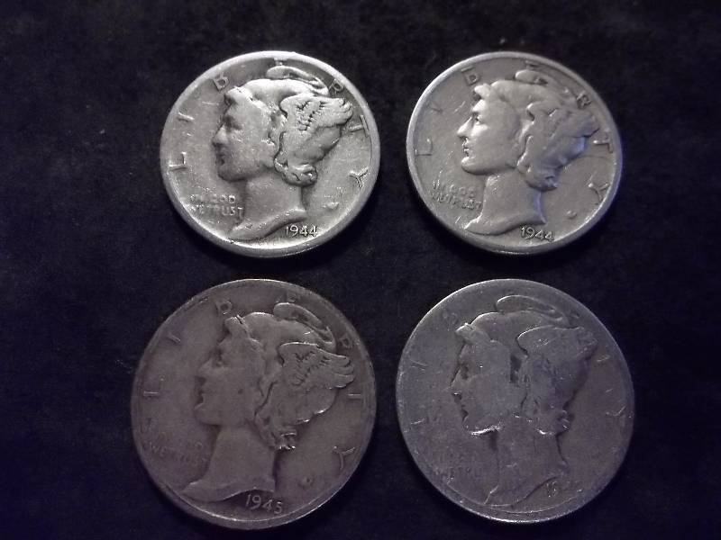 1944 D, 1944 S, 1945, 1945 S Mercury Dimes
