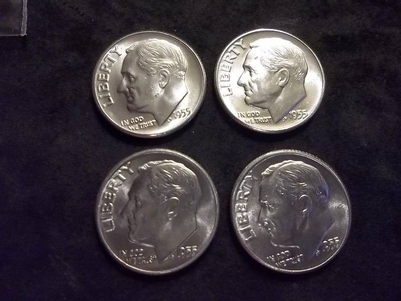 4- 1955 Roosevelt Dimes All MS
