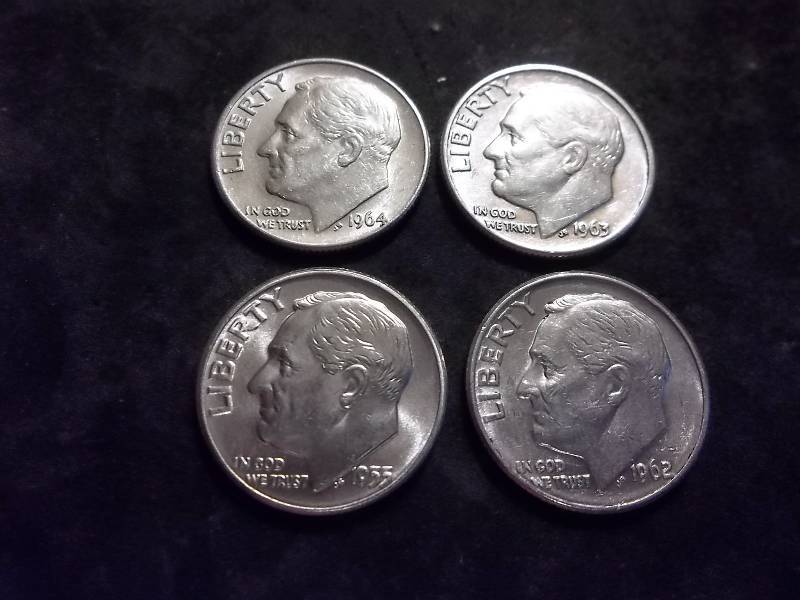 1955, 1962 D, 1963 D, 1964 D Roosevelt Dimes MS
