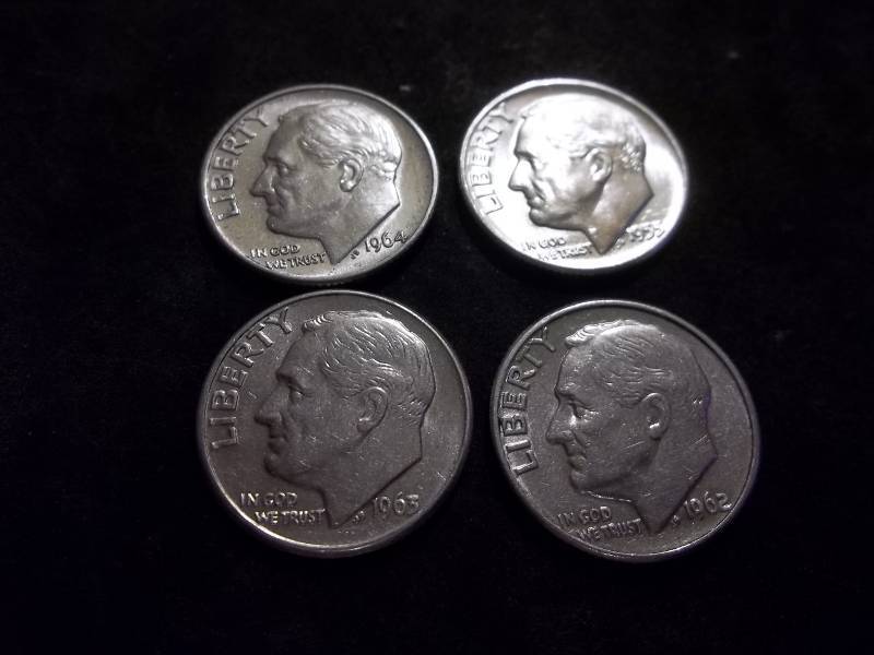 1955, 1962 D, 1963 D, 1964 D Roosevelt Dimes MS