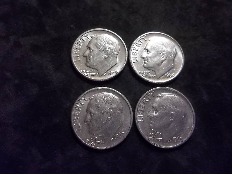 1963 D, 1963 D, 1964 D, 1964 D Roosevelt Dimes MS