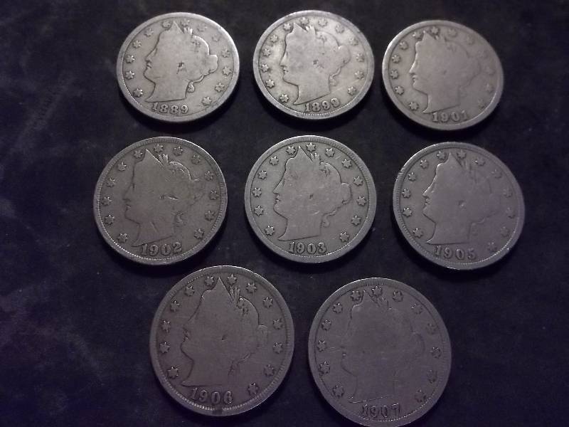 1989, 1999, 1901, 1902, 1903, 1905, 1906, 1907 V-Nickels