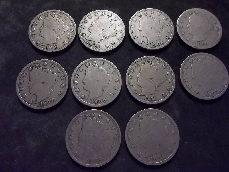 10-V Nickels 1899-1912 Some Dups