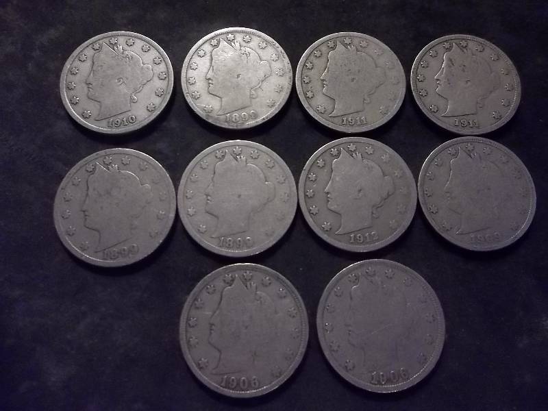 10-V Nickels 1899-1912 Some Dups