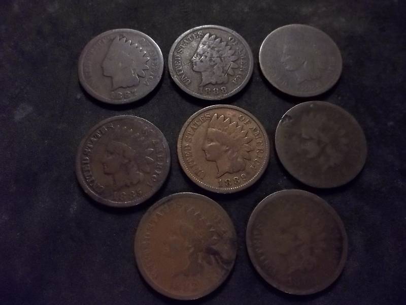 8-Indian Head Cents 1879, 1883, 1884, 1885, 1886, 1887, 1888, 1889