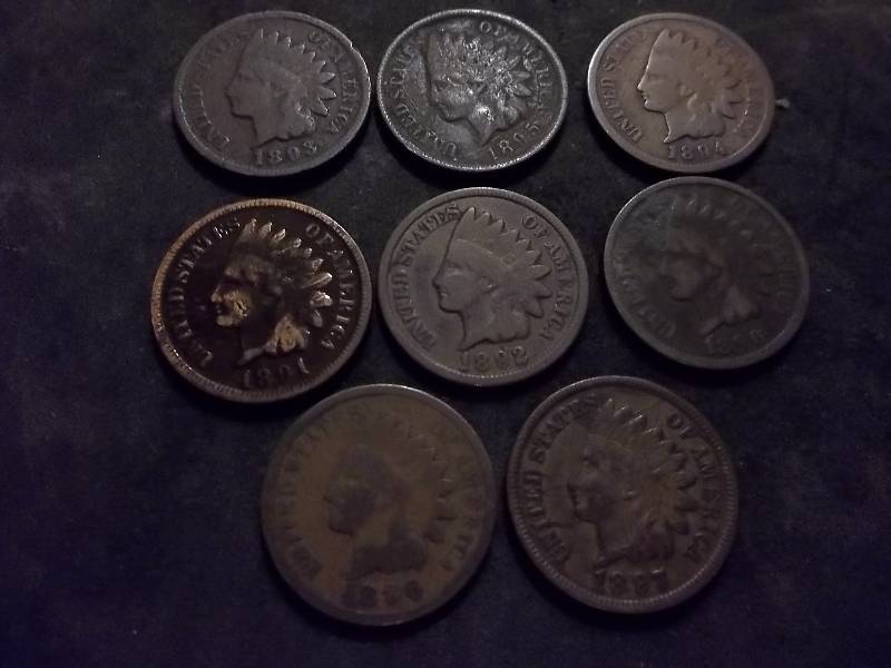 8-Indian Head Cents 1890, 1891, 1892, 1893, 1894 1895, 1896 1897