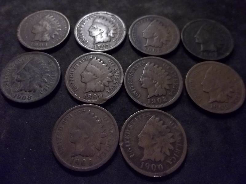 10 Indian Head Cents 1899-1908 (No Dups)