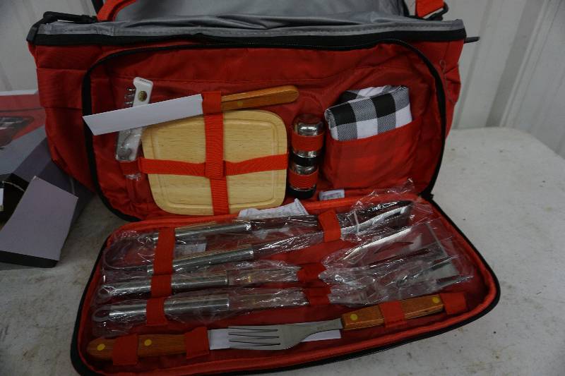 lot 19 image: Parini Brand Anytime Any Where BBQ Grill Tool Set With Soft Side Cooler Storage Case