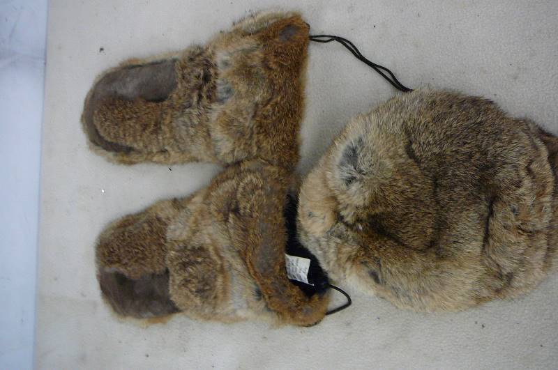 Rabbit Fur Mittens & Hat