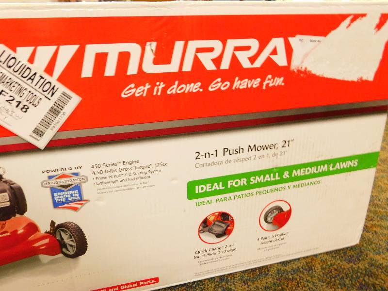 lot 1 image: Murray 21 Gas Push Mower with Side Discharge, Mulching, Rear Bag