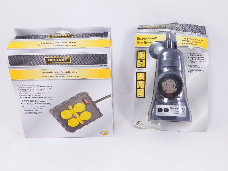 lot 21 image: Lot Contains Defiant 4 Outlet Box with Circuit Breaker, Defiant Outdoor Timer