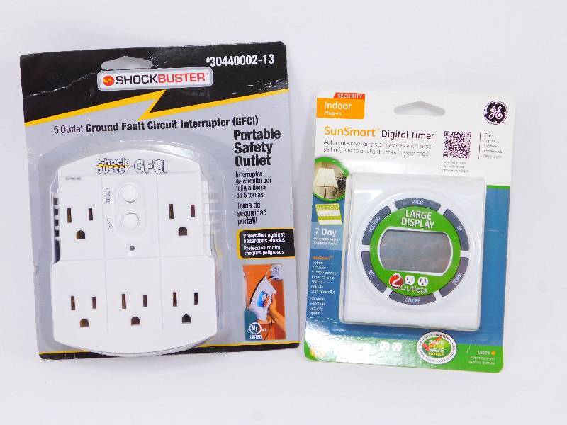 lot 24 image: Lot Contains 5 Outlet GFCI Shock Buster, SunSmart Digital Timer