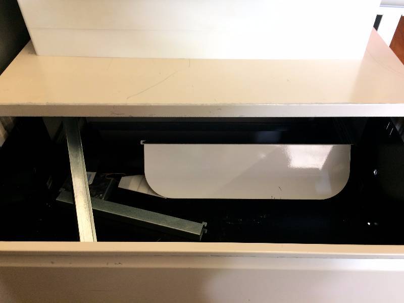 lot 25 image: Heavy Duty Metal Storage Lateral Filing Cabinet Sliding Drawers Beige Countertop File Organizer Home Office Small Business Private Practice Repair Shop- Nice Condition