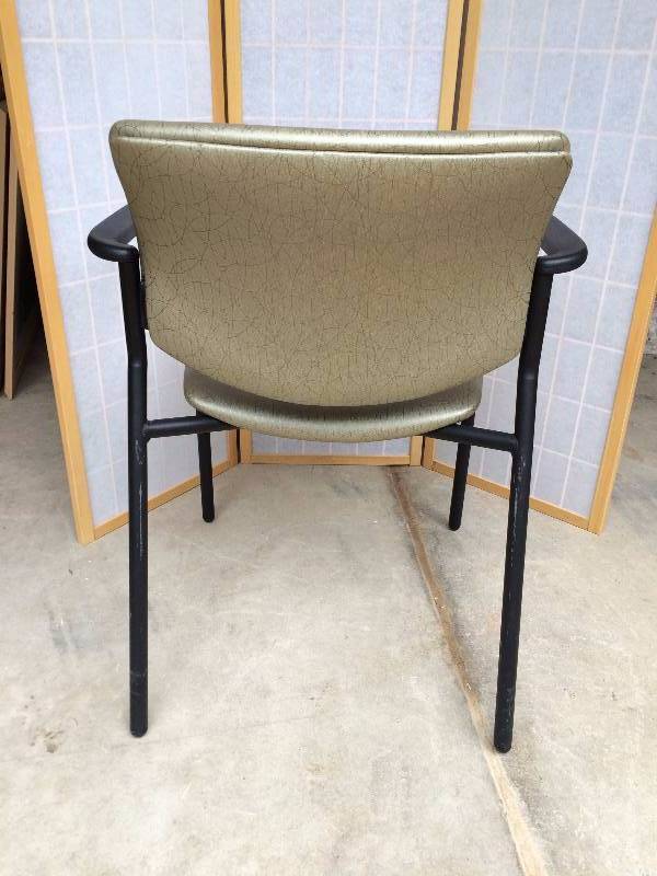lot 11 image: Wow This Custom Chair Retailed For $600 Lovely Excellent Condition High Quality Sitonit Seating Freelance Contemporary Upholstered Satin Sheen Crackle Sage Designer Vinyl Fabric Reception Office Lobby Visitor Waiting Room Guest Chair