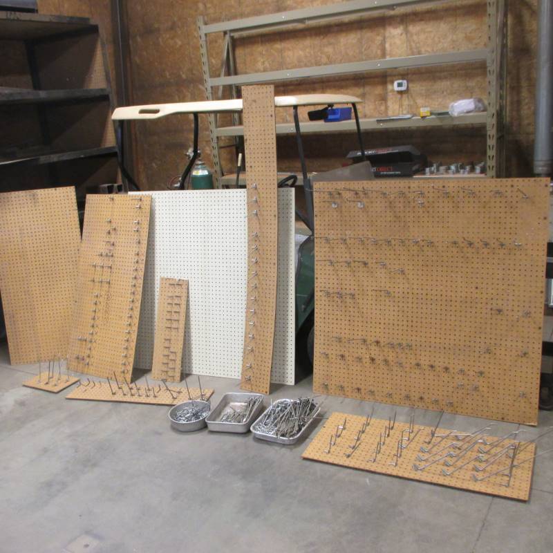 Misc. Peg Board Pieces and Numerous Hooks