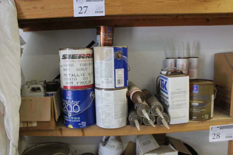 lot 27 image: Shelf Lot Includes Paint, Acoustic Sealant