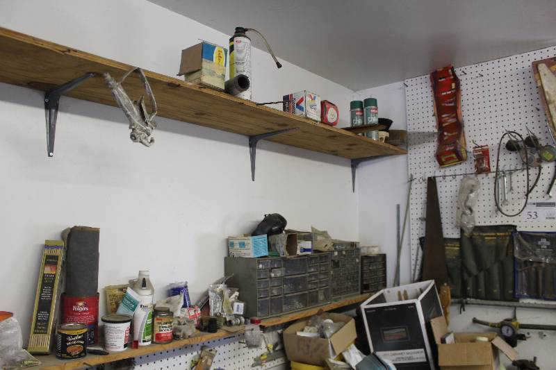 lot 53 image: Wall Contents Includes Storage Organizers, Hardware, Saw