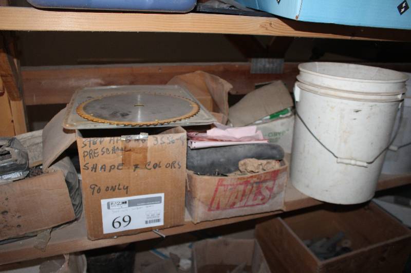 lot 69 image: Shelf Lot of Nails, Screws, Saw Blades