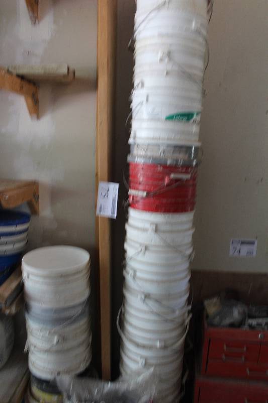 lot 75 image: Lot of (Approximately 24) 5-Gallon Plastic Buckets w Lids
