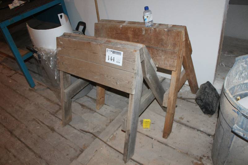 lot 144 image: Lot of (2) Wood Sawhorses