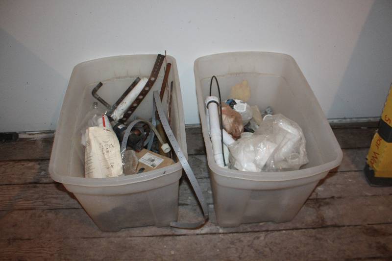 lot 132 image: Lot of (2) Plastic Bins of Plumbing Supplies