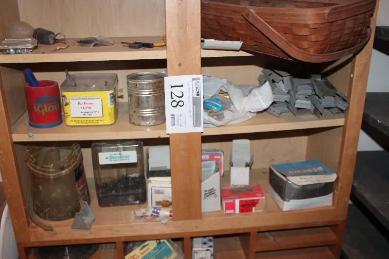 lot 128 image: Contents of Shelf Includes Screws, Blades, And More