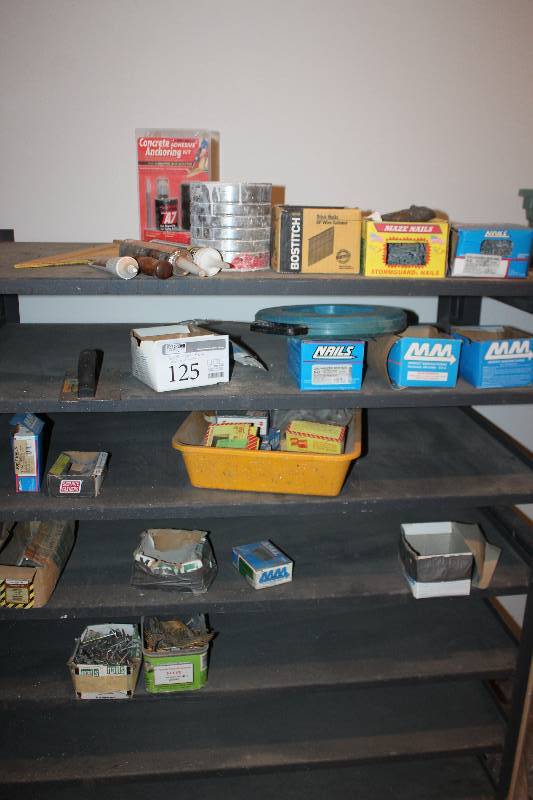 lot 125 image: Contents of Rack Includes Nails, Other Hardware