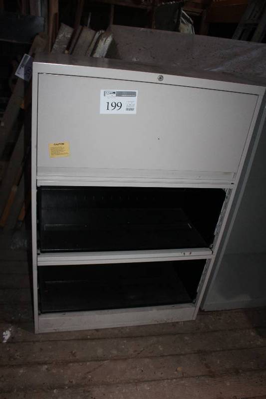 lot 199 image: Locking 3-Drawer Metal Lateral File Cabinet