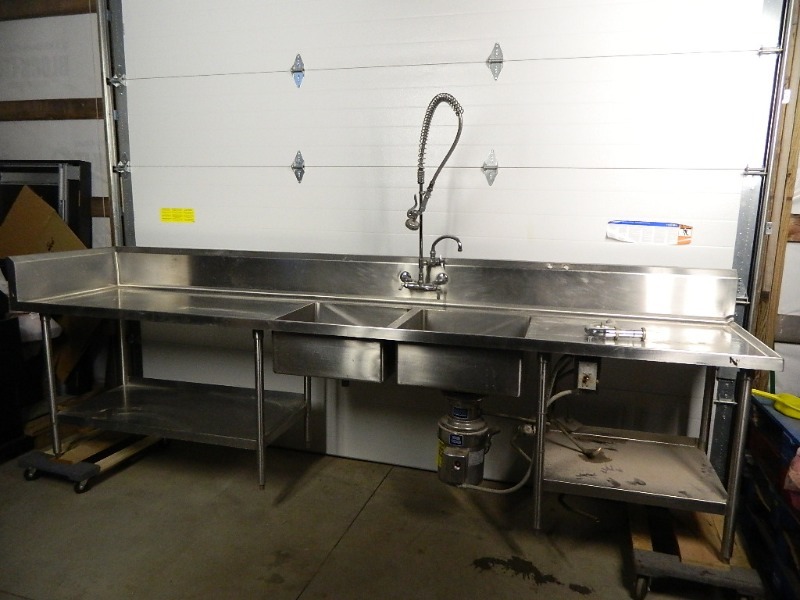 lot 4 image: LARGE Double Stainless Prep Sink with Garbage Disposal.