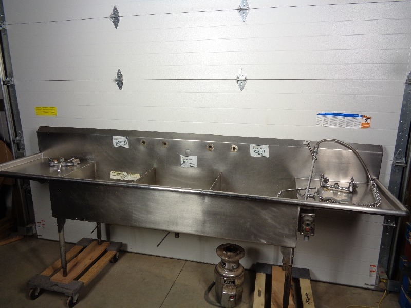 lot 20 image: 3 Basin Stainless Sink with Disposal and Sprayer