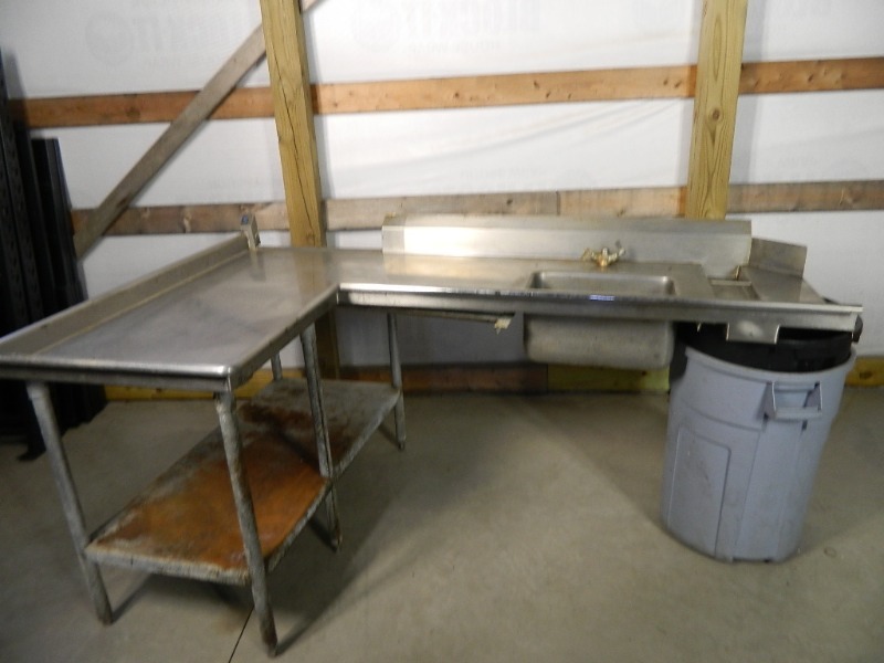 lot 64 image: Dirty Side Stainless Dishwasher Table with Rinse Sink