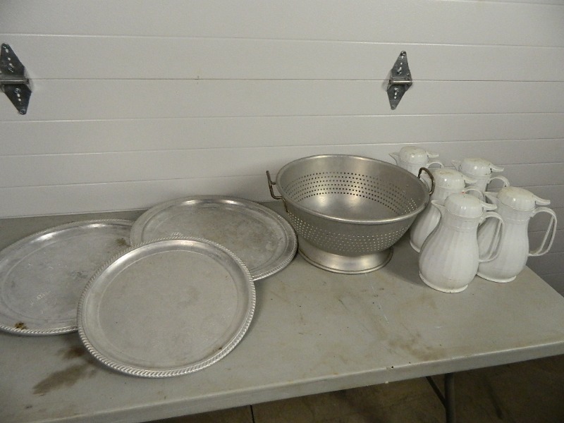 lot 111 image: Large Colander, Trays, Coffee Pots